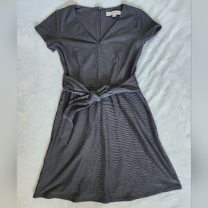 LOFT Charcoal Mini Dress with Waist Tie